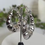 Chunky White Gold Filled Hoop Earrings Greek Key Design Silver Photo 4