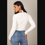 Petal and Pup Paelia White Ribbed Knit Tie Neck Top 8 Photo 1
