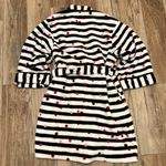 Kate Spade  LS Short Robe Black Stripe Confetti Dots Plush Velour Pocket Photo 3