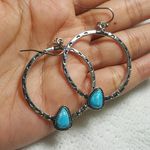 Silver Plated Turquoise Hoop Earrings Photo 0