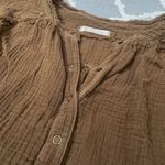 We The Free forest green oversized soft linen long sleeve Henley flowy top Photo 6