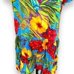 Vintage 90s Mini Dress Blue Red Tropical Floral Print Drop Waist Ruffle Hem Yellow Size M Photo 4