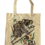 Australian Wildlife Koala Kangaroo & Native Plants Cream Canvas Tote Bag Brown Photo 0