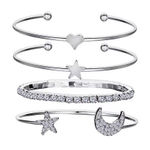 Boutique Silver Bangle Bracelet Set Crystal Star Moon Heart Charm Stackable Jewelry Photo 0