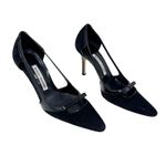Manolo Blahnik  Black Suede Patent D’Orsay Pumps Bow Detail Women’s EU 38.5 Photo 1