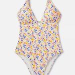 Shade & Shore swimsuit woman one piece white floral med coverage New Sz S Photo 6