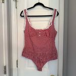 Free People NEW Stylish Red Gingham Women's Bodysuit large Photo 3