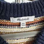 Madewell Blue Cream Orange Striped Long Sleeve V Neck Chunky Knit Sweater XXS Photo 5