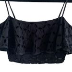 A.Peach Eyelet Crop Top With Ruffle Flounce Detail & Adjustable Straps Photo 2