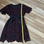 Kobi Lace Dress Black Maroon Tie Belt Lined Size S Cocktail Evening Formal Photo 7