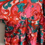 Entro Retro Y2K  Top Satin Deep V Neck Short Sleeve Red Pink Black Silky Top Sz L Photo 5