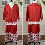 Lino USA 100% Linen Skirt Suit Orange White L Size L Photo 1