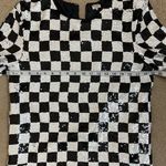 VINTAGE Black and White Checkered Silk Top Size L Size L Photo 8
