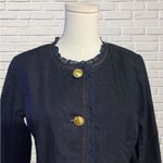 Joan Rivers  Dark Wash Denim Jacket Ruffle Trim Gold Button Classic Style Size 8 Photo 1