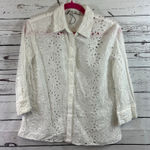 ZARA Women's  White Eyelet Button Down Shirt M Photo 0