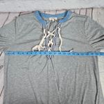 Umgee ‎ Heather Gray Striped & Solid Grommet Lace Tie Up Knit Tunic Dress L Photo 5