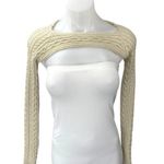 Edikted Cream Beige Cable Knit Long Sleeve Boat Neck Bolero Sweater Crop Top S Photo 0