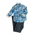 Peck & Peck  Blue Floral Print Fitted Button Down Shirt size Small Photo 4