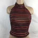 Cache  Red Black & Gold Striped Sleeveless Halter Top New 10 Photo 1