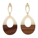 White Wooden Geometric Teardrop Earrings - Acrylic Resin Lightweight Wood Photo 2