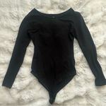 Boat Neck Long Sleeve Sexy Thong Bodysuit Black Size XS Photo 1