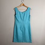 Luisa Spagnoli Linen Jeweled Sheath Dress Women's 42 Blue Italian Tweed Designer Photo 2