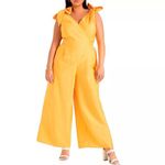 Eloquii  Women's Plus Size Tie Strap Wide‎ Leg Jumpsuit marigold yellow, size 24 Photo 1