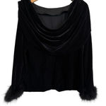 Jessica Howard  Black Velvet Top Feather Cuffs Draped Back Neckline Women’s 18W Photo 0