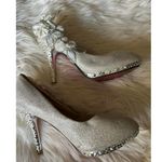 Stunning White Glitter Heels with Floral Accents Size 8.5 Photo 4