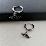 Bat Dangle Drop Earrings for Men Women,Streetwear Punk Hip Hop Unisex Style Silver Photo 2