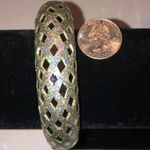 Silver Tone Holographic Glitter Mirrored Retro Boho Bangle Bracelet Photo 4