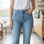 EXPRESS NWOT  Mid Rise Light Wash '70s Flare Jeans BLUE Ultra Hyper Straight Jean Photo 0