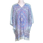 J. McLaughlin  Redondo Blue 100% Linen Poncho Caftan Mandala Medium/Large M L Photo 2