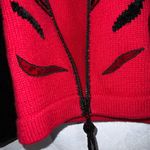Berek Vintage Red & Black Beaded~Velvet~Fur~Zip Up Cardigan Sweater Large Photo 7