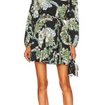 Rhode Womens Ella Mini Dress Leaves Print Long Sleeve Belted Black Green Size M Size M Photo 0