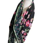 Black Green Pink Floral Silk Fashion Scarf Rectangle Sheer Photo 1