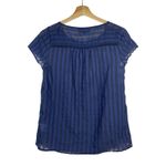 Modcloth Women Linen Blend Babydoll Top Sz S Blue Semi Sheer Eyelet Striped Photo 1