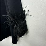 Sioni Medium Solid Black Open Front‎ Cardigan Blazer Feather Trim Sleeves Detail Photo 4