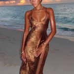 ZARA  dress maxi midi brwown printed casual summer vacation slip satin Photo 1