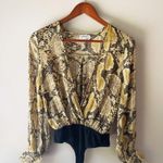 superdown Revolve Aliza Snakeskin Pattern Bodysuit Sheer Long Sleeve XS Photo 3