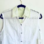 Ears Of Buddha Chrissy Sleeveless Silk Button Down Top Lace Detail Size XS‎ White Photo 1