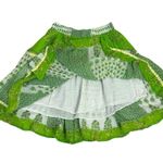 Vintage 90s Indian Cotton Bohemian Tiered Patchwork Skirt Medium Floral Metallic Green Photo 1