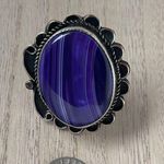 Gary Nez Navajo Purple Banded Agate Native American Huge Signed GN Ring Size 8 Photo 5