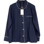 Quince  100% Organic Cotton Pajama Top Womens M Navy Piped Button Sleep Shirt NWT Photo 0