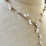 Silver Tone Rhinestone Lariat Necklace ✨ Floral Drop Bridal Style Photo 1