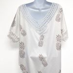 Anthropologie Pineapple Print Crochet Lace Beachy Boho Chic Tunic T-Shirt Dress White Photo 4