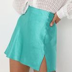 Lulus Flirty Days Teal Blue Satin Mini Skirt Photo 0