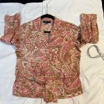 Jones New York Pink & Green Paisley Print Blouse 3/4 Sleeve Professional Top-M Photo 3