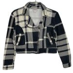 LuLaRoe Cream Black Presley Plaid Cropped Moto Jacket Small Photo 5
