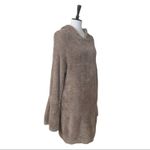 EXPRESS Taupe Teddy Hooded Plush Bell Sleeve Sweater Dress Women's Size Large Photo 3